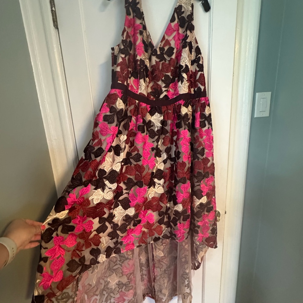 Adrianna Papell Pink and Brown High Low Dress